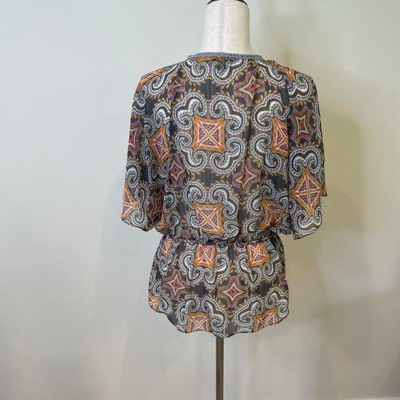 Banana Republic Paisley Print Fall Colored Peplum Top Sz M - Picture 5 of 7